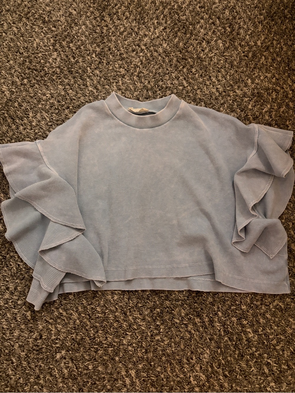 Altar'd State Light Blue Ruffle Sleeve Crop Top